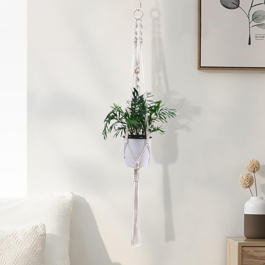 HASTHIP Macrame Plant Hanger for Indoor and Outdoor Decor with Metal Loop Ring | Cotton Woven Tassel Style