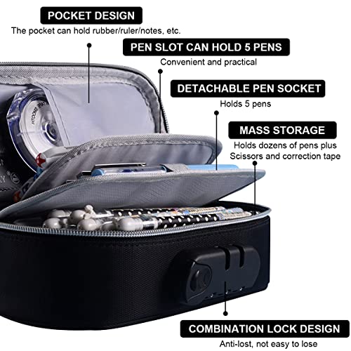 HASTHIP® Canvas Large Capacity Pencil Case with Combination Lock 4 Layer Compartments Big Pencil Pouch for Boys Girls Waterproof Box Pen Insert Compartment School Black 2PCS