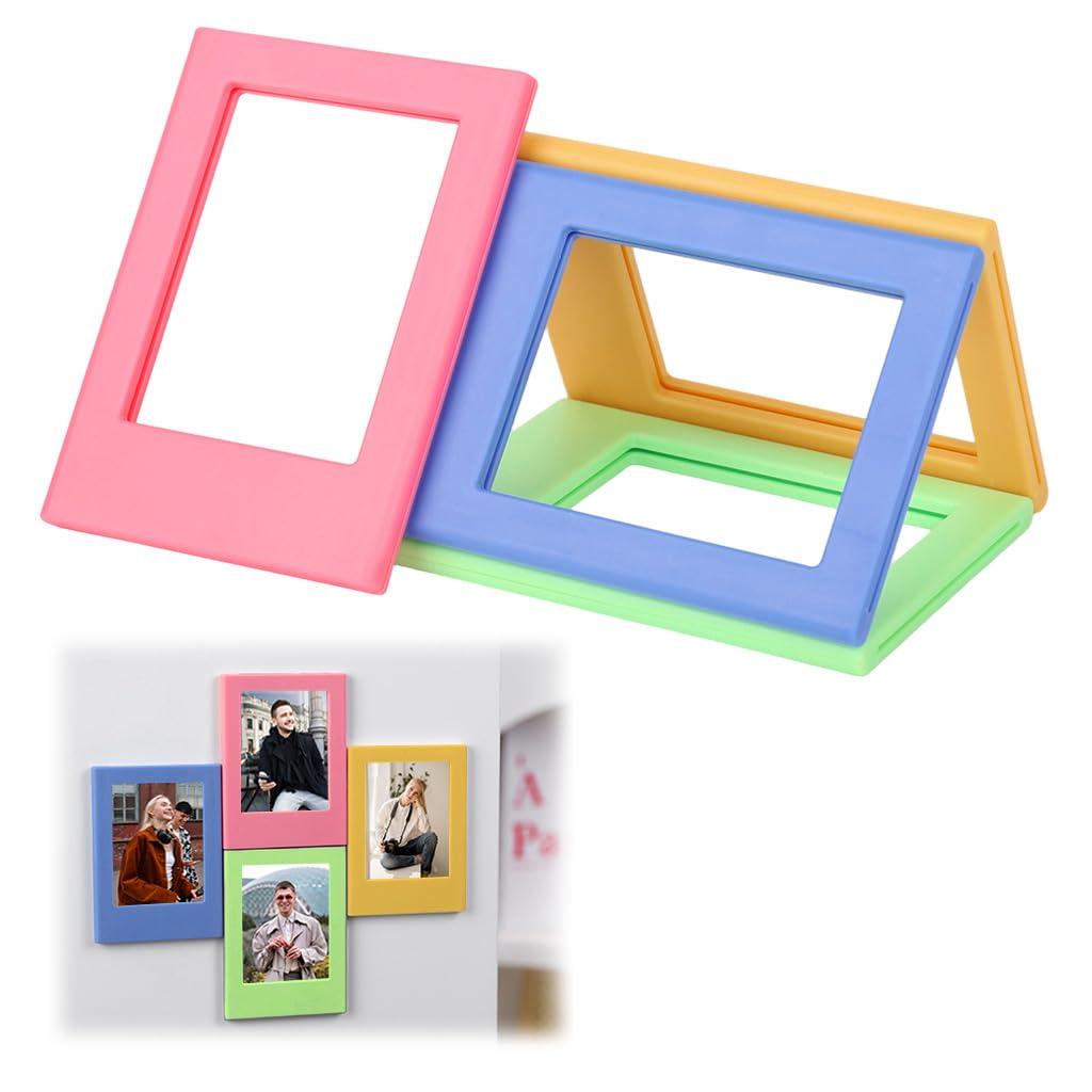 HASTHIP Magnetic Photo Frames for Refrigerator with Strong Magnet and Resin Build | 4Pcs 3in Colored Display