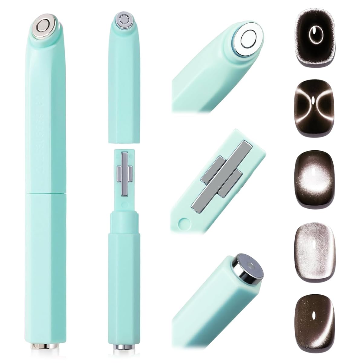 HASTHIP® Imán 3 en 1 Cat Eye Magnet, Varita Magnética Doble Cabeza para Esmalte de Uñas Gel UV, Herramienta Profesional y DIY Desmontable para Diseño de Uñas y Salón (Verde)