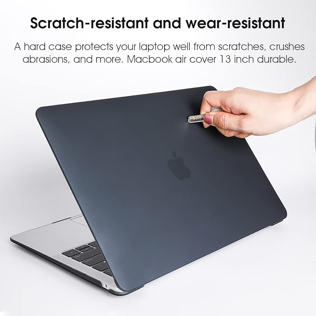 HASTHIP® Funda Dura para MacBook Air 13.3 Pulgadas M1 A2337 A2179 A1932, Protector Resistente al Agua y a los Arañazos, Carcasa Rígida Compatible con Apple Mac Book Air 2020 2019 2018 - Negro