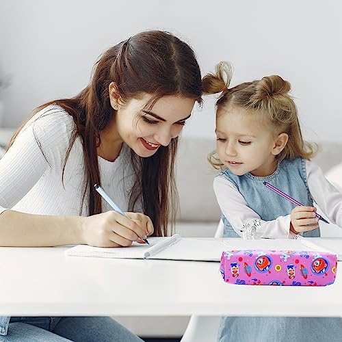 HASTHIP® 6pcs Girls Pencil Pouch Set - Large Capacity Colorful Space Bear Print Pen Case with Zipper