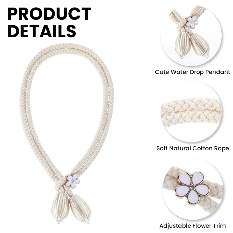 HASTHIP Curtain Tie Backs for Living Room and Bedroom featuring Sliding Floral Buckles | 4PCS Cotton Rope Holdbacks with Weighted Ends