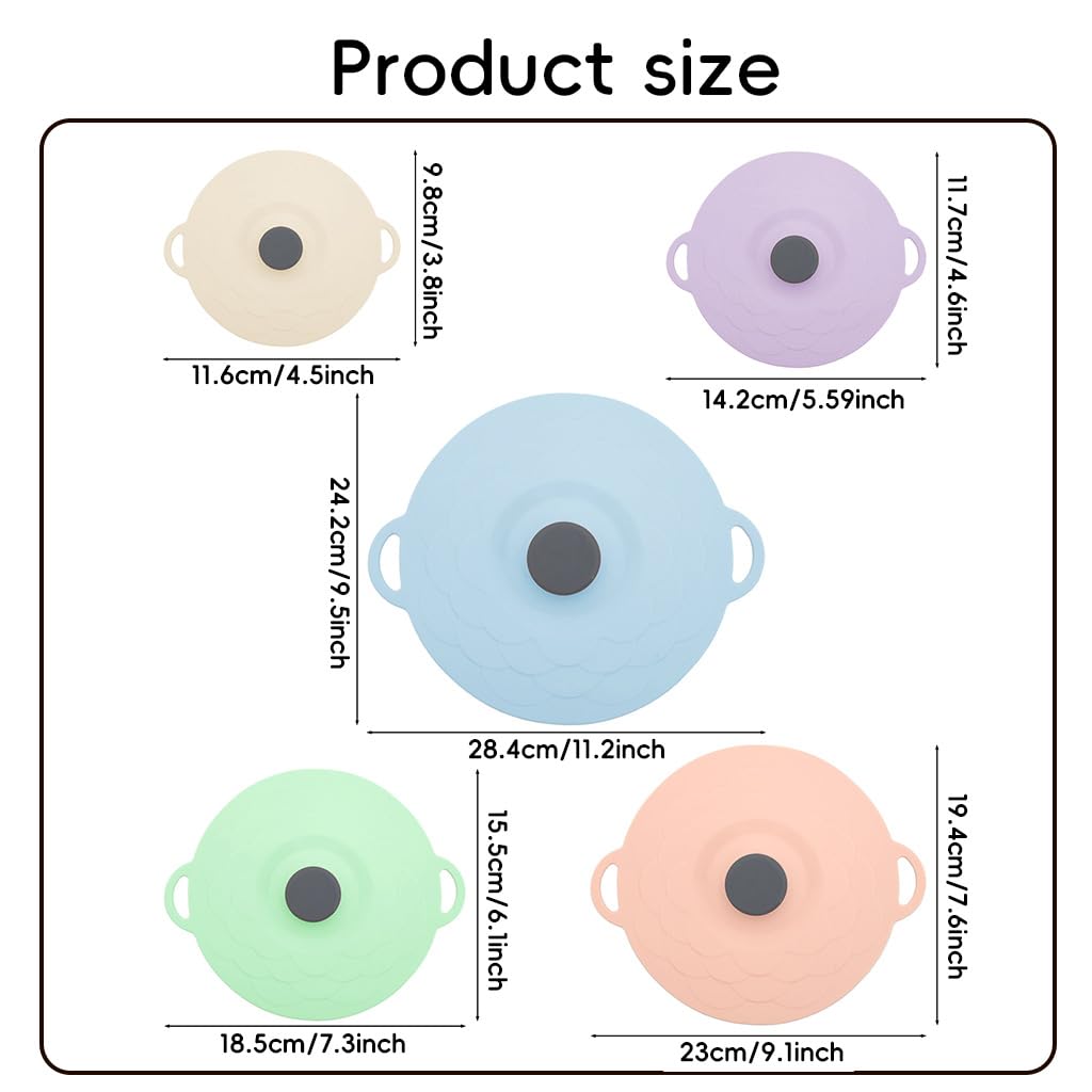 HASTHIP Silicone Lids for Bowls and Pots featuring Dual Ears | 5 Sizes 4–12 in BPA‑Free Silicone