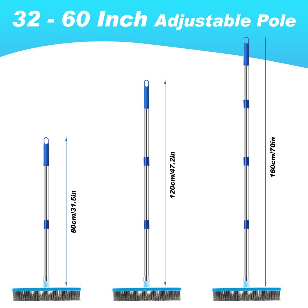 HASTHIP Stainless Steel Wire Floor Scrubber for Garden and Balcony with 63 in Adjustable Handle | 11.8 in Wide Brush for Wet and Dry Cleaning