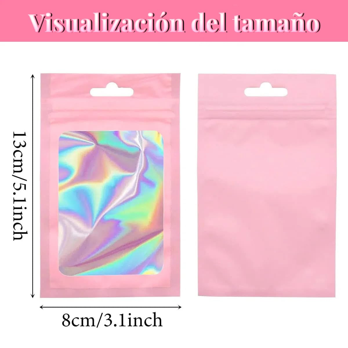HASTHIP Smell Proof Mylar Bags for Candy and Cookies 300 pcs 8 x 13 cm | Pink Polyethylene