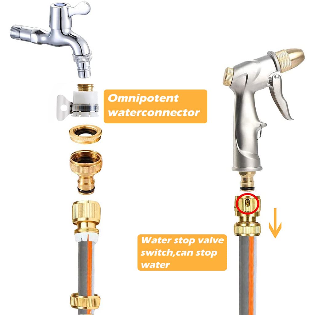 HASTHIP Garden Hose Tap Connector Set for 1/2 and 3/4 Inch Faucets with 360° Rotation | Solid Brass 8PCS Quick Connect Adapters