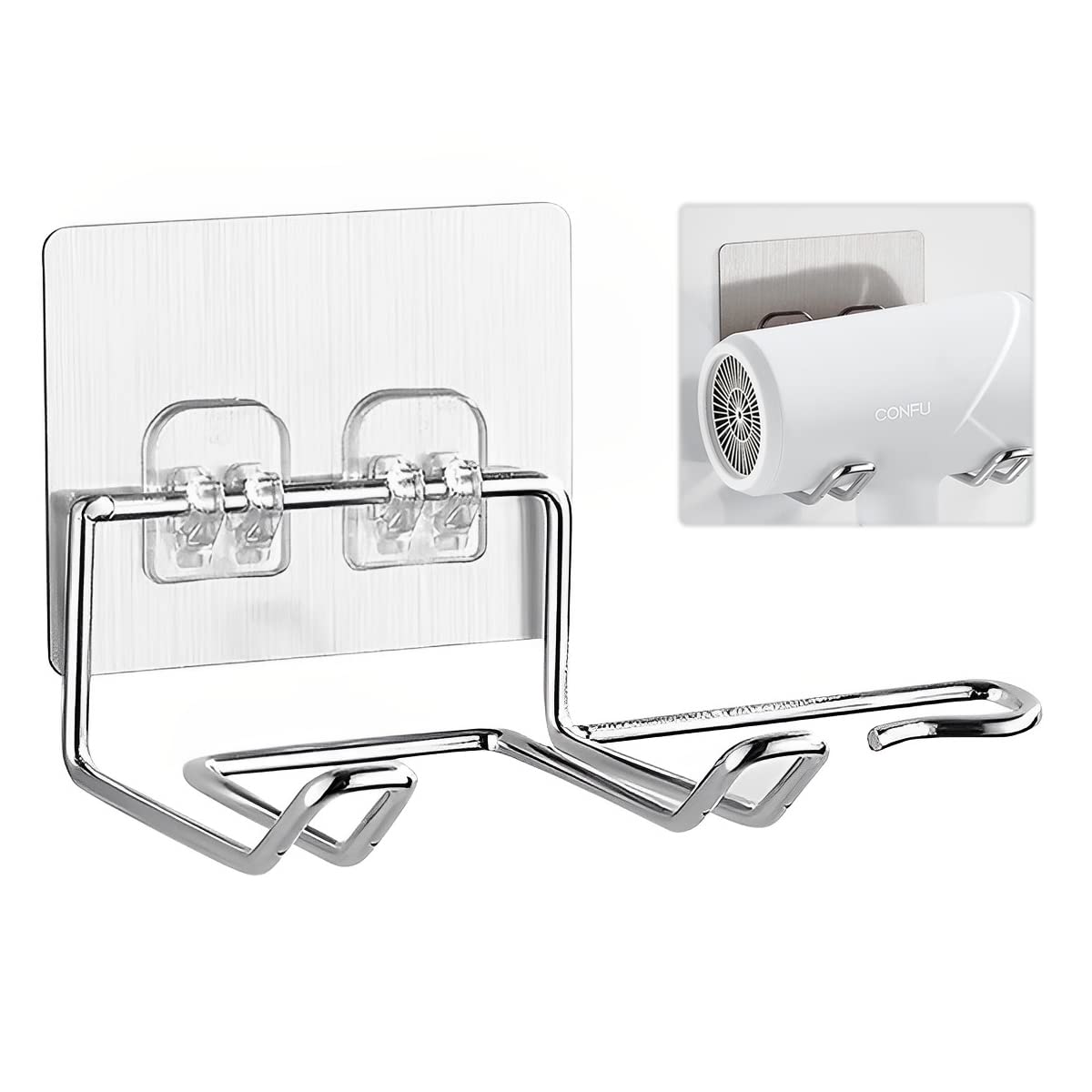 HASTHIP Hair Dryer Holder for Bathroom Organization with Self Adhesive Mount | Stainless Steel Silver Rack