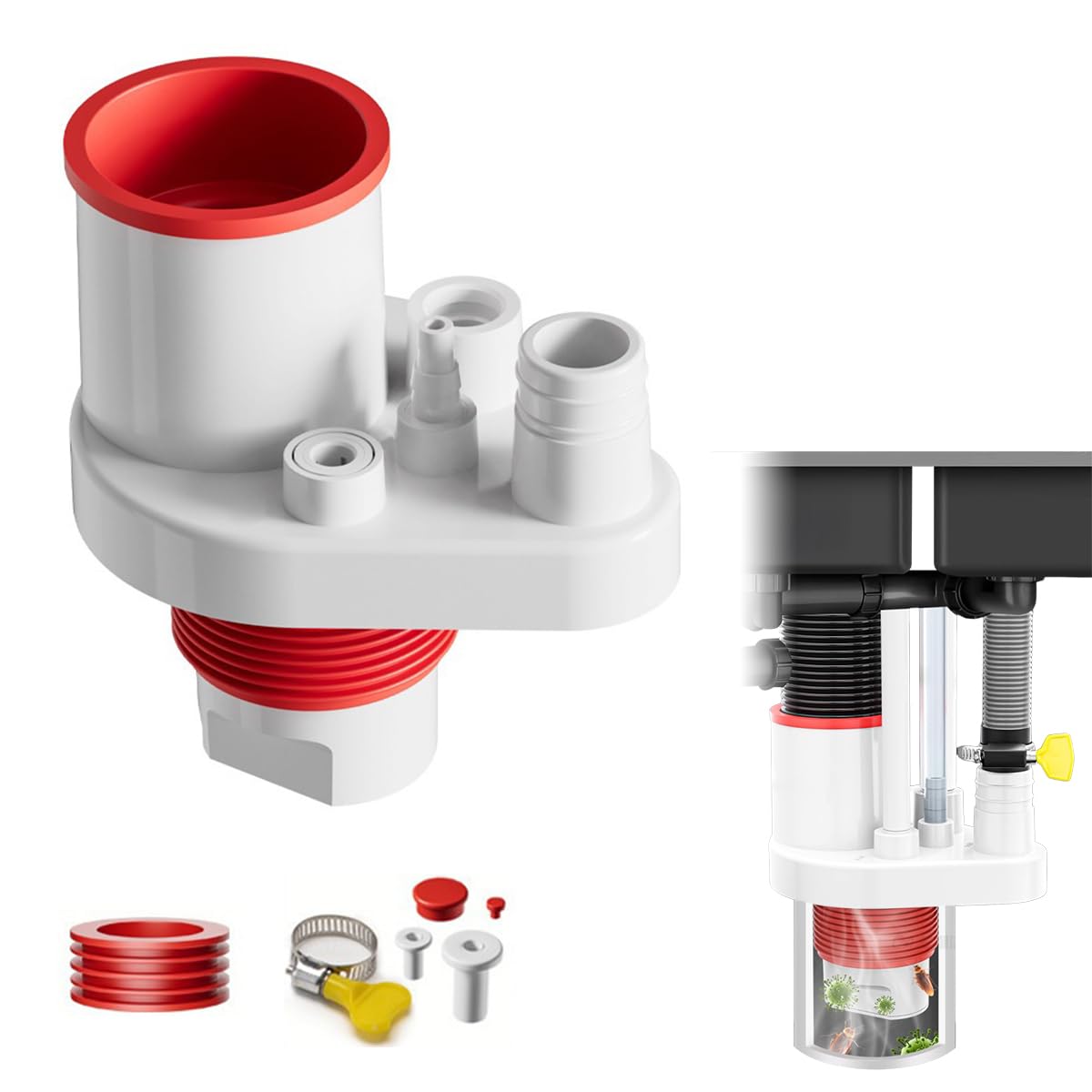 HASTHIP Drain Adapter for Sink Dishwasher and Laundry | 75mm Universal Fit with Anti-Backflow Valve and ABS Material
