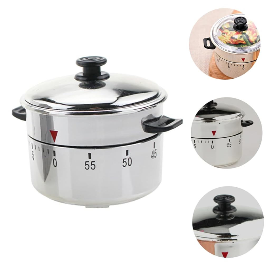 HASTHIP® Timer - Mechanical Timer for Baking Cute Kitchen Alarm Countdown Timers Unique Pressure Cooker Shape Practical Reminder for Cooking and Baking Lightweight-Metallic