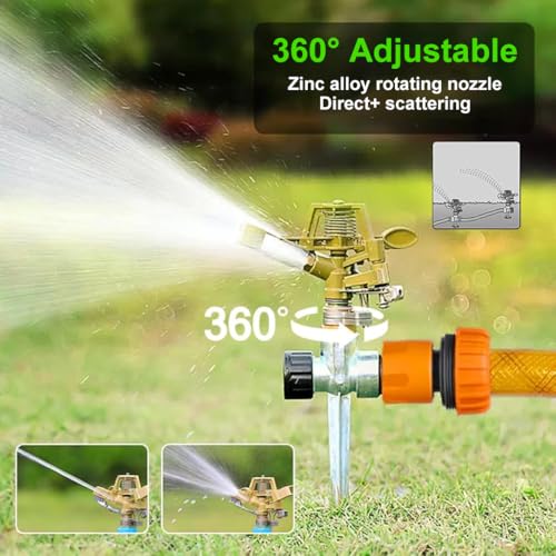 HASTHIP® Rotating Water Sprinkler Zinc Alloy Lawn Sprinker with Metal Rod Standalone 360° Rotating Lawn Sprinker