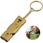 HASTHIP® Silbato de Emergencia 120dB Doble Tubo con Llavero, Silbato de Supervivencia Impermeable para Rescate, Camping, Senderismo, Caza, Navegación y Entrenamiento, Acero Inoxidable Dorado
