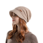 HASTHIP® Gorro de Invierno para Mujer, Beanie Tejido con Forro Polar, Sombrero Cálido y Suave con Visera, Estilo Slouchy Color Caqui