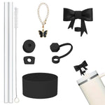 HASTHIP Cup Accessories for Stanley featuring 9 pcs spill proof set with butterfly charm | reusable straws and cleaning brush