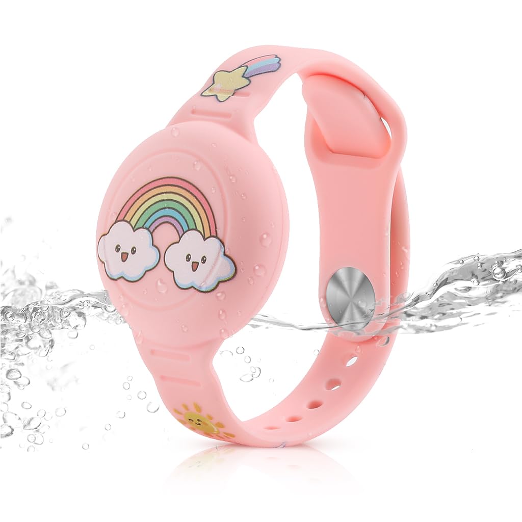 HASTHIP® Kids AirTag Bracelet Cartoon Rainbow Silicone Bracelet for AirTag Anti-lost Waterproof Full Cover Protection Silicone Cover for 9 Inches Adjustable Wrist Band