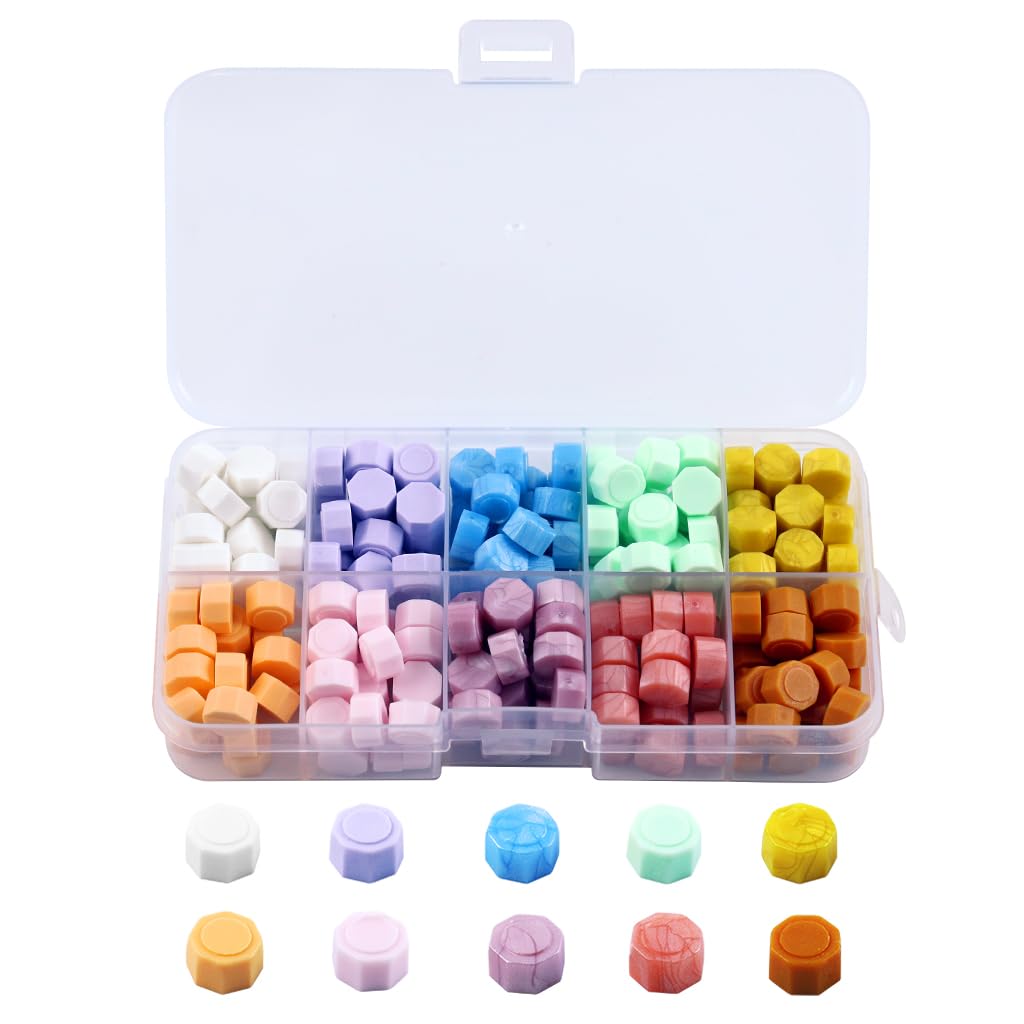 HASTHIP Sealing Wax Beads Set for Invitations and Crafts with 200 Pieces in 10 Colors | Organized 10 Grid Box