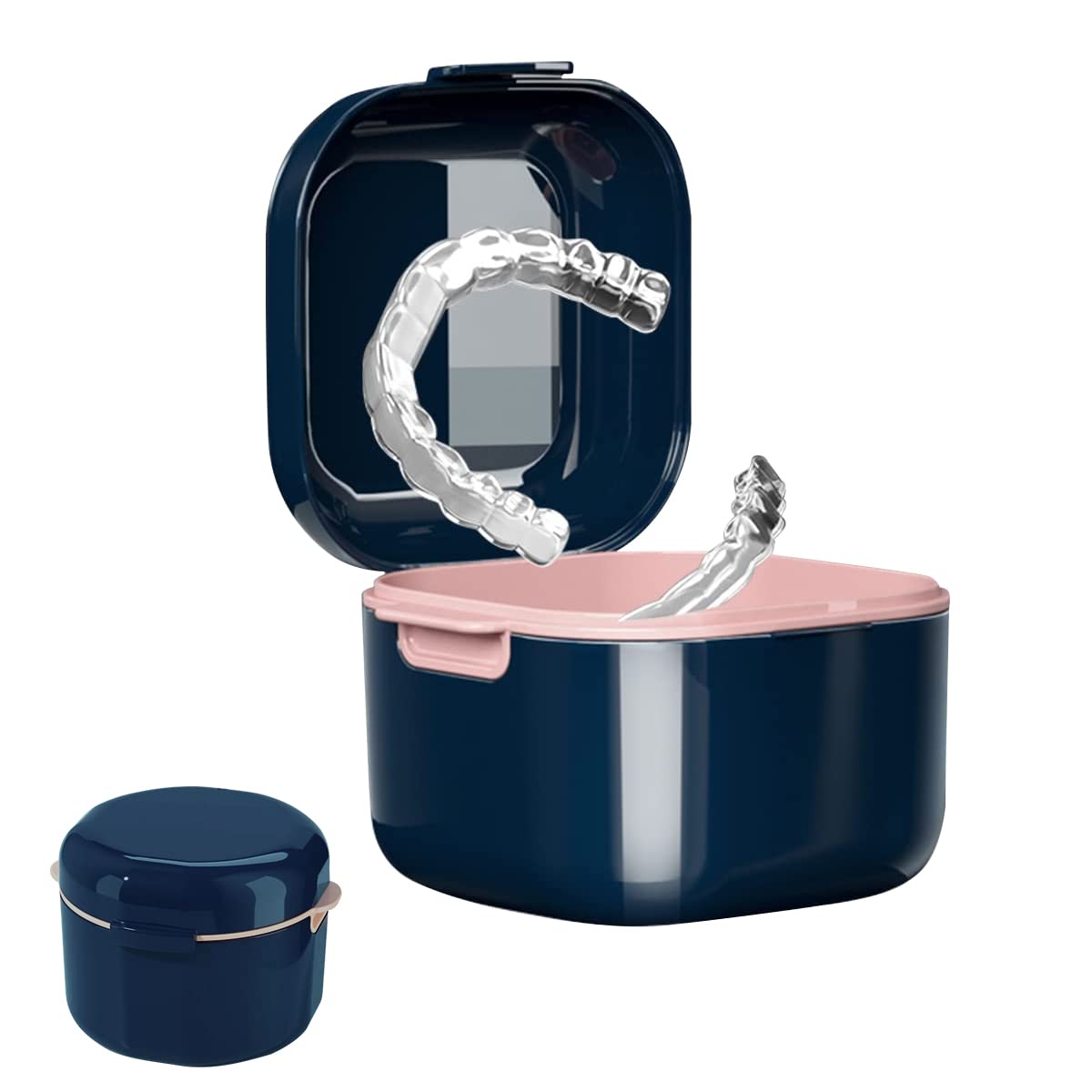 HASTHIP Retainer Case for Travel Cleaning with Detachable Strainer Basket 2Pcs 8x7 cm | White and Blue
