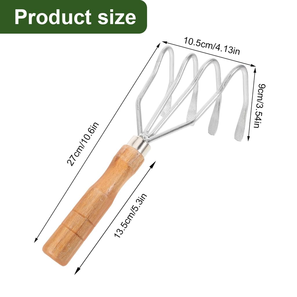 HASTHIP Gardening Rake for Lawn and Soil Maintenance with Ergonomic Wooden Handle 10.6 in Stainless Steel Head