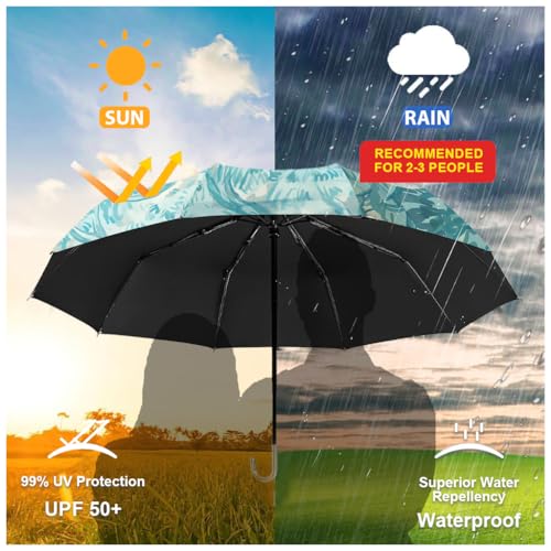 HASTHIP® Travel Umbrella for Sun & Rain, UPF 50+ UV Protection, Compact Folding Windproof Parasol with Golden Curved Handle, Stylish Floral Print, Lightweight Large Canopy for Women & Girls