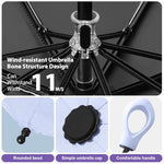 HASTHIP® UPF 50+ Travel Umbrella, Compact Folding Sun & Rain Umbrella with UV Protection Black Coating, Lightweight Windproof Design with Fiberglass Ribs & Rubberized Loop Handle, Purple