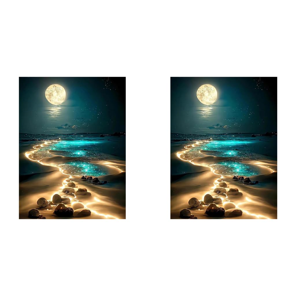HASTHIP Diamond Painting Art Kit for Home Decor with 12 x 16 in Beach Moonlit Night | 2 PCS