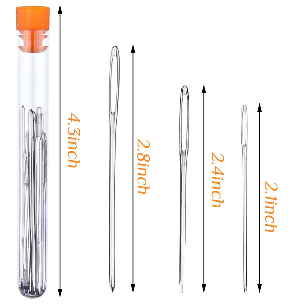HASTHIP Wool Knitting Needle Set for Crochet Projects with Clear Bottle | 15pcs Stainless Steel Big Eye Needles in 5.2–7 cm Sizes