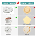 HASTHIP Leather Coasters for Drinks with Holder featuring Non Slip Cork Base | 6Pcs 3.9 in Marble Design