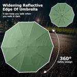 HASTHIP® Auto Open Close Travel Umbrella, 50'' Extra Large Compact Folding Windproof Umbrella with Reflective Strip, 10 Dual Ribs Reinforced, UPF 50+ UV Sun & Rain Protection for Men Women