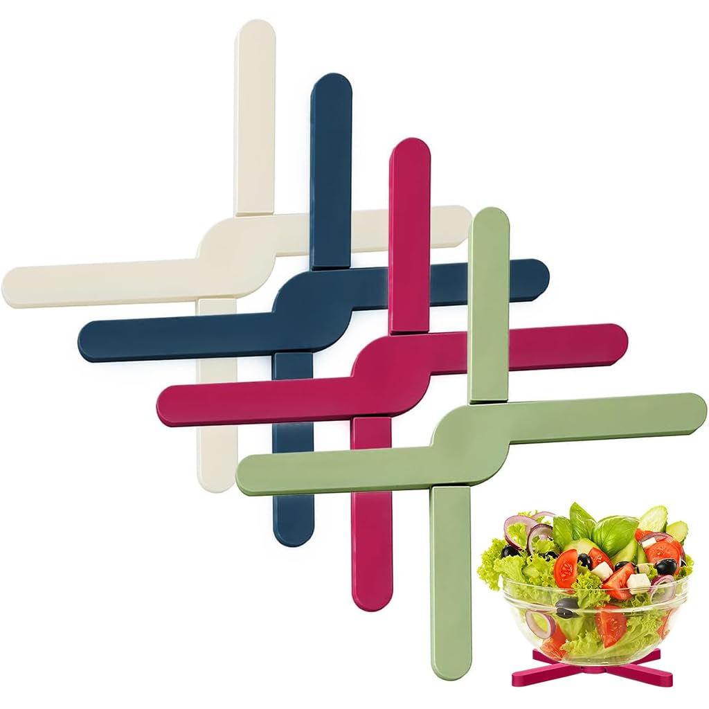 HASTHIP Silicone Trivets for Kitchen with Folding Cross Design and Colorful Heat Protection | 4Pcs