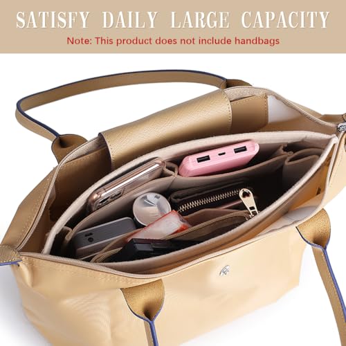 HASTHIP® Felt Purse Organizer Insert for Handbag,Multi-Compartment Tote Bag Liner,Makeup Bag Shaper with Zipper Large Capacity Organizer Pouch for Longchamp Neverfull 26x20x13cm