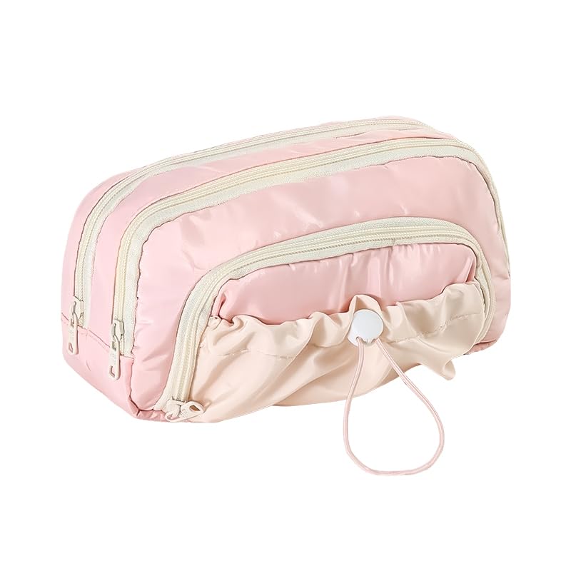 HASTHIP® BrandName Large Capacity Pencil Case, Triple Layer Zippered Stationery Organizer Bag for School Office Travel, Scrapbooking Supplies Holder, 23x10x13cm, Pink