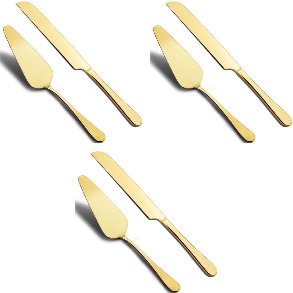 HASTHIP Cake Cutting Knife Set for Birthday and Anniversary with 2 Gold Stainless Steel Pieces | Elegant Server and Spatula