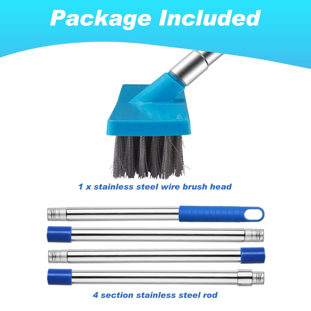 HASTHIP Stainless Steel Wire Floor Scrubber for Garden and Balcony with 63 in Adjustable Handle | 11.8 in Wide Brush for Wet and Dry Cleaning