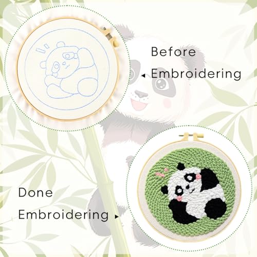 HASTHIP® DIY Tufting Art Craft Kit 20x20CM Punch Needle Embroidery Kit for Beginners, Cute Panda Design, Complete DIY Hoop Set with Needles, Thread & Instructions, Ideal Gift for Kids & Adults