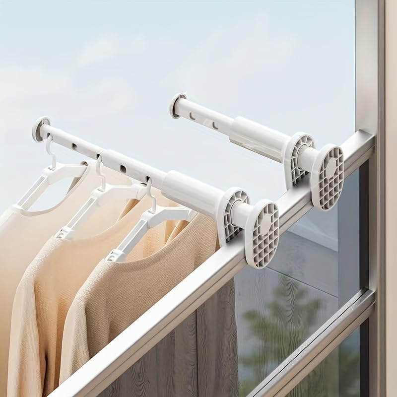 HASTHIP® Wardrobe Hanger Rod - 30cm Adjustable Heavy Duty Aluminum Closet Rod Wardrobe Rods for Hanging Clothes Adjustable Spacing Design, with Pre-punched Mounting Plates & Screws