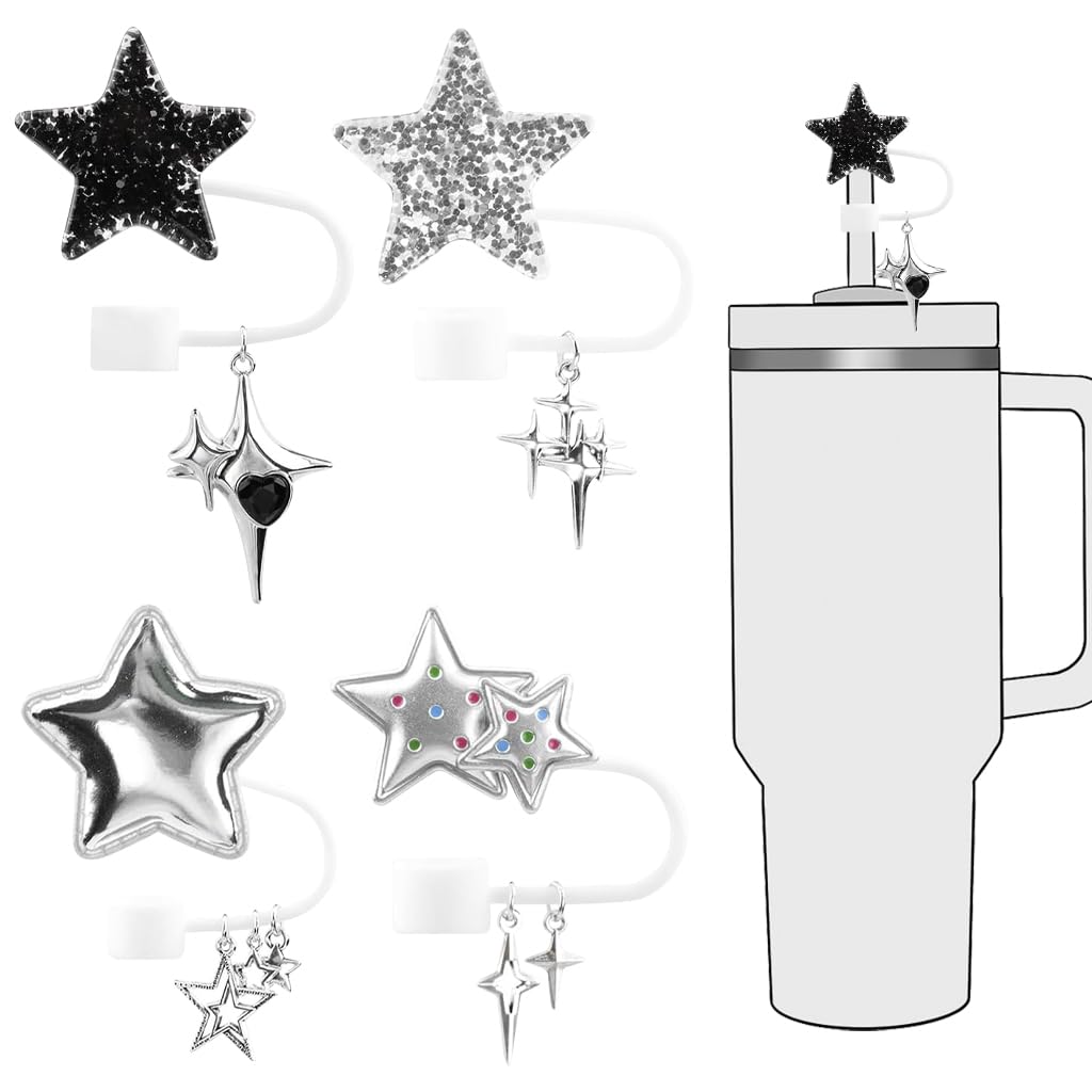 HASTHIP Straw Cover Caps for 10mm Straws featuring Anti Slip Grip and Star Charm | Travel Use