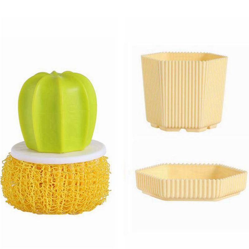 HASTHIP® Cleaning Brush Quick Drying Kitchen Scrub Brush with Handle, Multi-Surface Dish, Pot, Pan & Sink Cleaner, Household Scrubbing Tool for Home, Decorative Beige