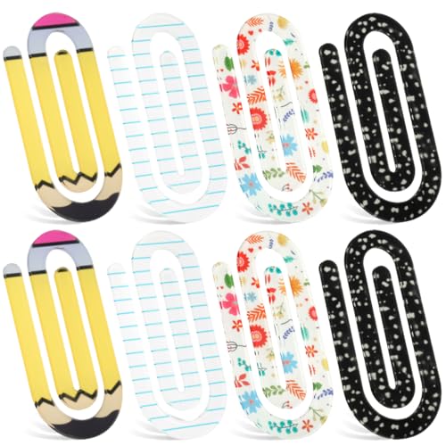 HASTHIP® Back to School 8 Pcs Jumbo Acrylic Paper Clips,Clear Multicolor Binder Clips for Office,School Supplies Crafts Heat Transfer DIY Projects Desk Organizer Large Decorative