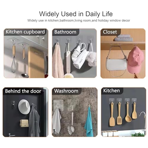 HASTHIP® 30 Pack Wall Hooks Strong Acrylic Backing Glue Self-Adhesive for Bathroom Kitchen Waterproof Ultra Adhesive Clear 3PCS