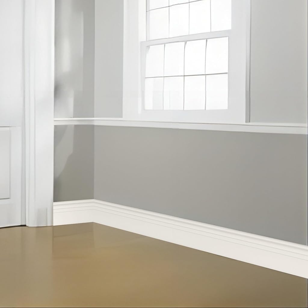 HASTHIP Flexible Baseboard Molding Trim for Home Decoration with Peel and Stick NBR | 78.74×3.9 in Cuttable Milky White Finish