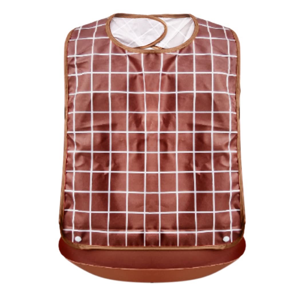 HANNEA® Adult Bibs, Waterproof Adjustable, Long Style with Leakproof Pocket Adult The Eldly Bib Adult Washable Dining Bibs for Men, Women Eating Cloth for Elderly Seniors and Disabled (Brown)