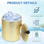 HASTHIP® Luxury Double Wall Stainless Steel Ice Bucket with Filter and Lid,Insulated Gold Whiskey Ice Container,PU Leather Covered Small Bar Holder for Home Party Club