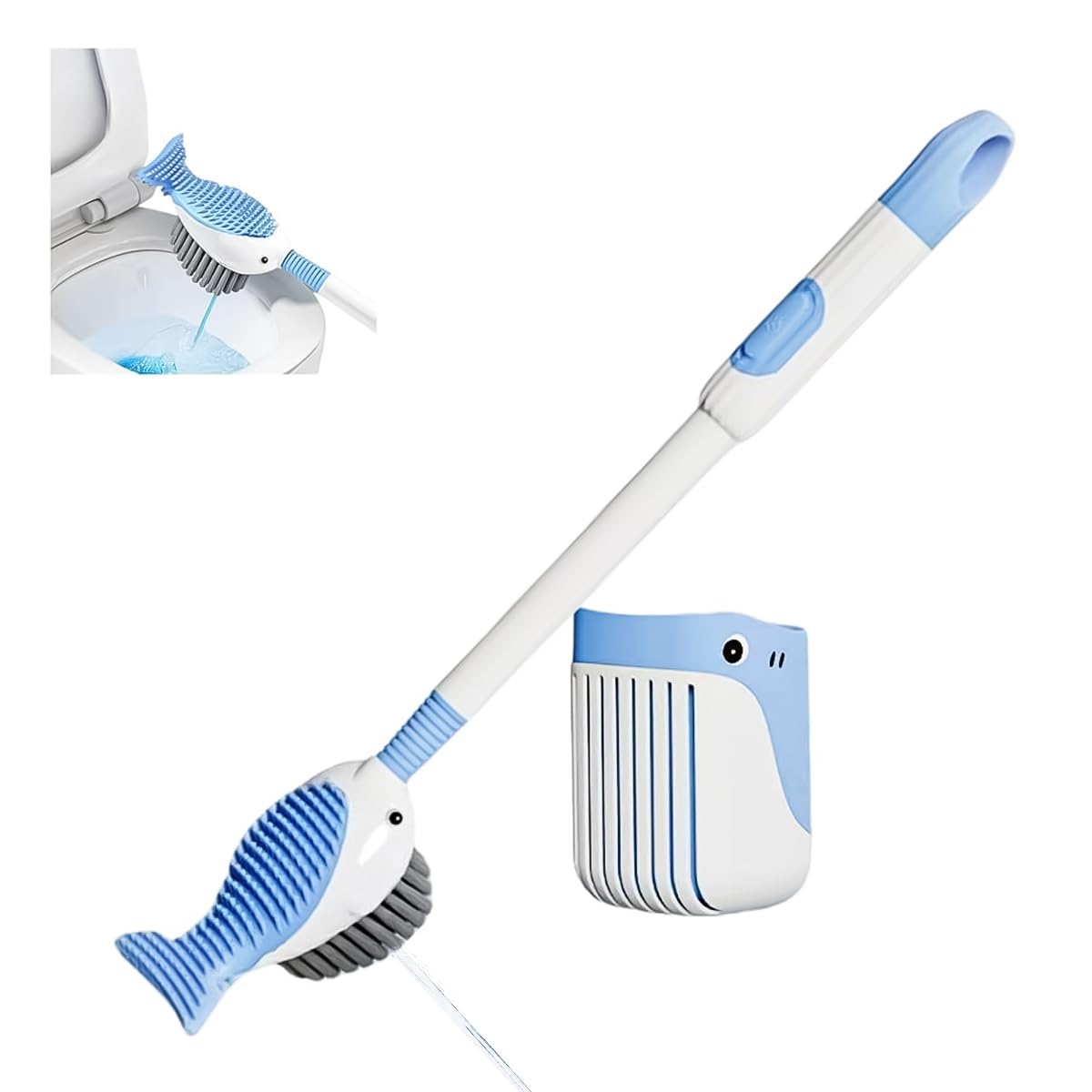 HASTHIP Toilet Brush for Bathrooms with 16 in Double Sided Head and Built in Soap Dispenser | Blue