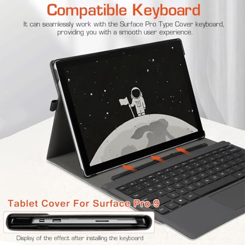 HASTHIP® Tablet Cover for Surface Pro 9 Protective Surface Pro 9 PU Leather Case 2 in 1Surface Pro 9 Table Case with Anti-slip Lining & Stylus Pen Desing Fashion Embossing Cover for Surface Pro 9