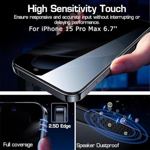 HASTHIP® Privacy Screen Protector Matte Tempered Glass Screen Protector for iPhone 15 Pro Max 6.7'' HD Anti-glare Screen Protector for iPhone 15 Pro Max 2Pcs
