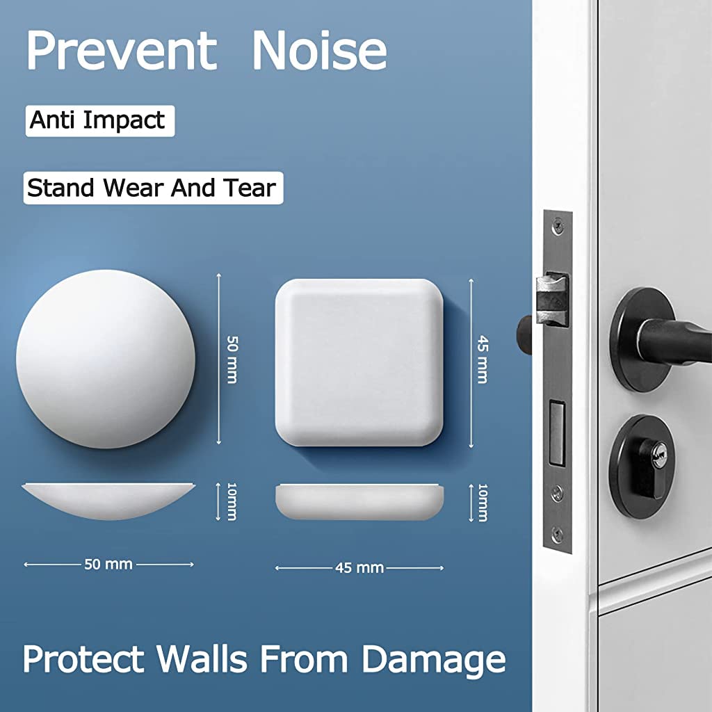HASTHIP Door Stopper for Home with 8 pcs 4.5×4.5 cm Silicone Pads featuring Shock Absorption | White