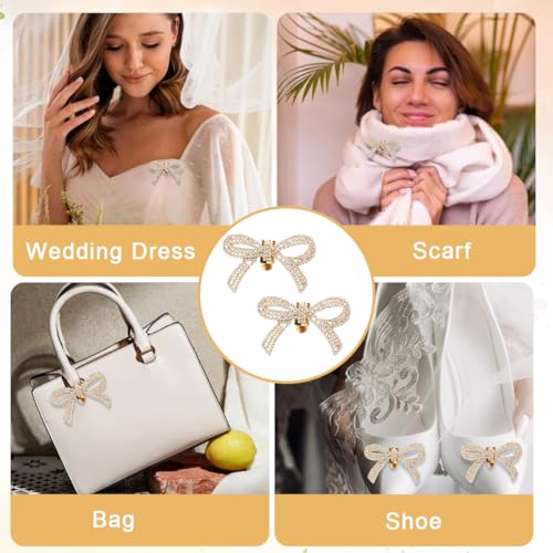 HASTHIP® 2Pcs Shoe Charms Luxurious Rhinestone Bow Shoe Charms Alloy Bow Shoe Charms Detachable Clip On Bow Charms for High Heels