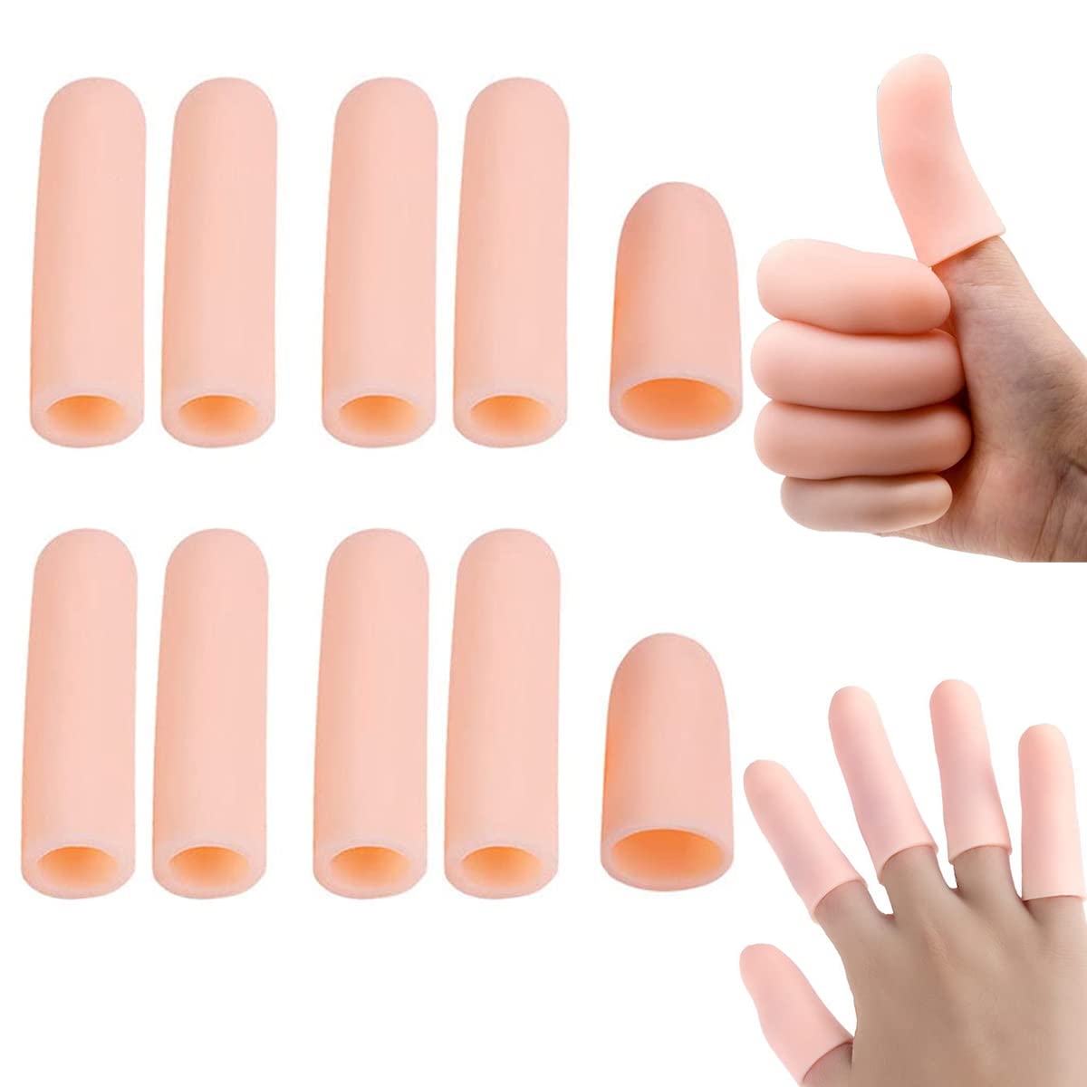 HASTHIP® 10 Piezas Protectores de Dedo de Gel,Mangas Compresión Flexibles,Soporte para Artritis Dedos Agrietados Eccema Lesiones Deportivas Acolchado Transpirable Talla Única Colo