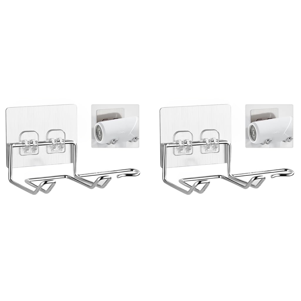 HASTHIP Hair Dryer Holder Wall Mount for Bathroom with Plug Slot Organizer | 2PCS Silver