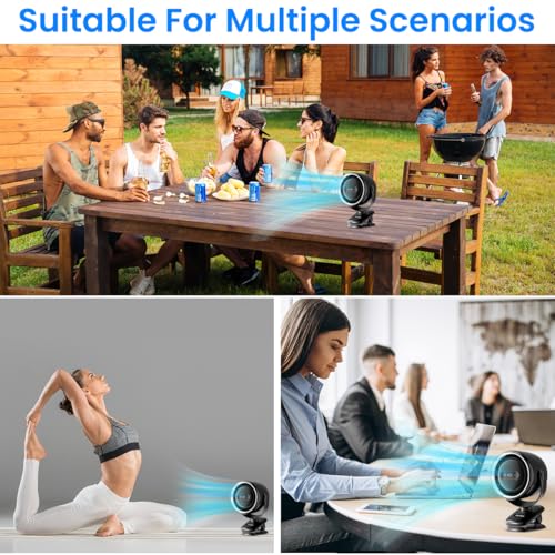HASTHIP® USB Mini Desk Fan with Night Light, Clip-on Desk Fan, Stepless Airflow Adjustment with LCD Display, 3 Brightness, Rechargeable 7200mAh for Home, Office, Camping